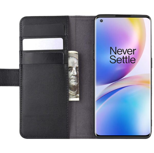ProGuard OnePlus 8 Pro Wallet Hoesje Echt Leder Zwart