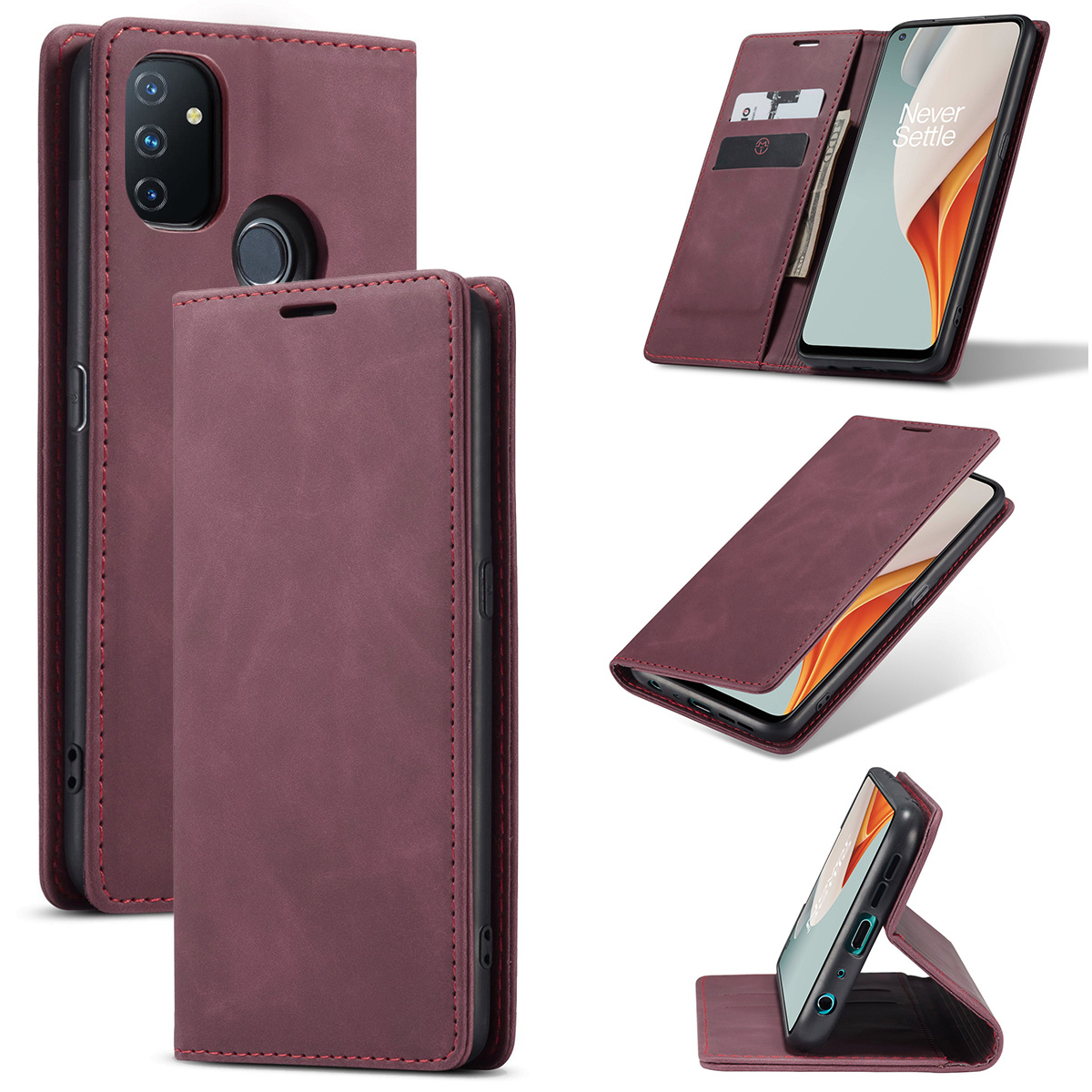 ProGuard OnePlus Nord N100 Wallet Hoesje Vintage Leder Rood - Afbeelding 5