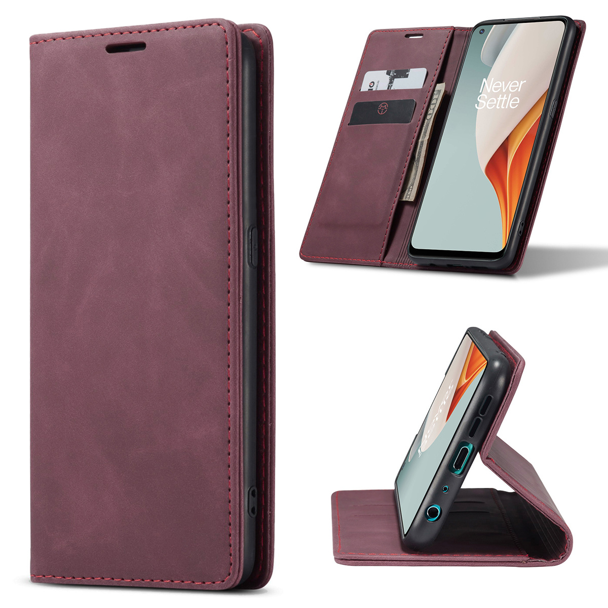 ProGuard OnePlus Nord N100 Wallet Hoesje Vintage Leder Rood - Afbeelding 6